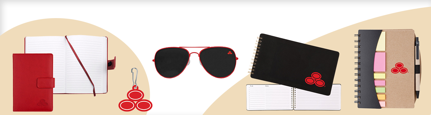 State Farm-branded notebook, keychain, sunglasses, spiral notebook, and planner with sticky notes.!